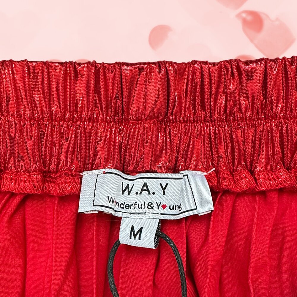 Metallic Pleated Midi Skirt in Red Hot - Picture 8 of 8